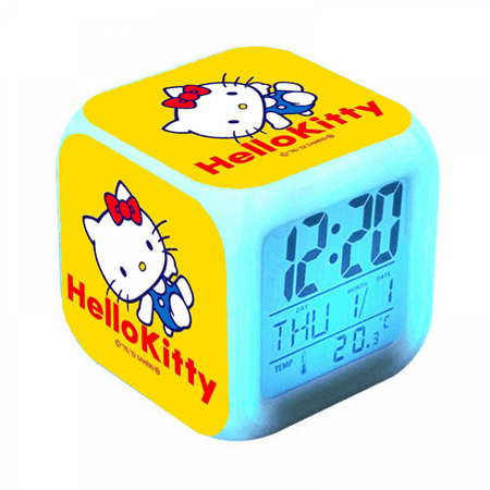 Digital Alarm Clock for Kids, Cartoon Hello Kitty Pattern 7 LED Color Changing Wake Up Clock with Thermometer Function and Night Light, Gift for Boys Girls A93-517