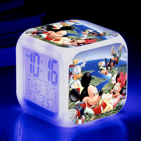 Digital Alarm Clock for Kids, Cartoon Mickey Mouse Pattern 7 LED Color Changing Wake Up Clock with Thermometer Function and Night Light, Gift for Boys Girls A93-1471