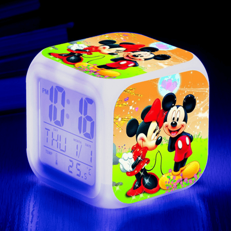 Digital Alarm Clock for Kids, Cartoon Mickey Mouse Pattern 7 LED Color Changing Wake Up Clock with Thermometer Function and Night Light, Gift for Boys Girls A93-1536