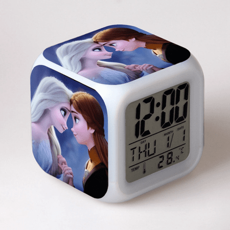 Digital Alarm Clock for Kids, Frozen Pattern 7 LED Color Changing Wake Up Clock with Thermometer Function and Night Light, Gift for Boys Girls A93-029