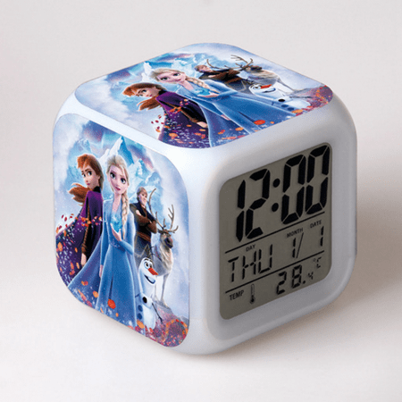 Digital Alarm Clock for Kids, Frozen Pattern 7 LED Color Changing Wake Up Clock with Thermometer Function and Night Light, Gift for Boys Girls A93-022