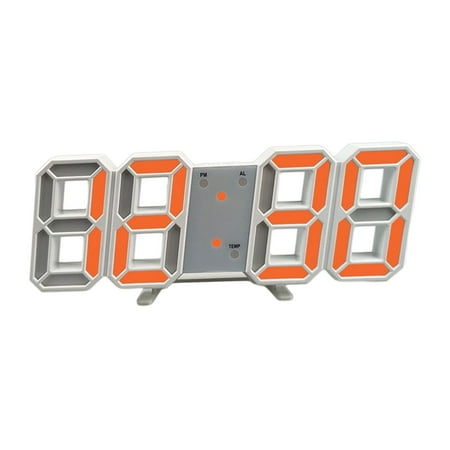 Digital Alarm Clock Large Display LED Wall Clock for Bedside Home Study Room White and Orange