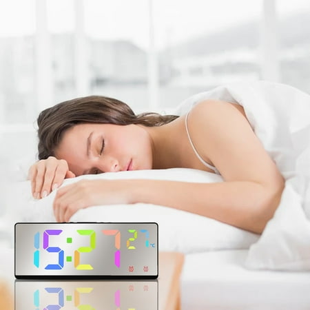 Digital Alarm Clock LED Color Screen and Mirror Clocks Large Display 5 Kinds Of Brightness 12/24H Modern Desk Clock for Bedroom Home Office Decor