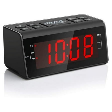 Digital Alarm Clock Radio with AM/FM Radio, 1.2 Big Digits Display, Sleep Timer, Dimmer and Battery Backup, Bedside Alarm Clocks with Easy Snooze for Bedrooms, Table, Desk Outlet Powered