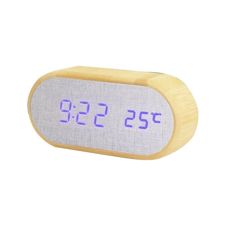 Digital Alarm Clock Round Wooden Desk Clocks with 4 Alarms Sound Control50-100% Dimmer LED Electronic Clock for Bedroom Table Bedside Decor