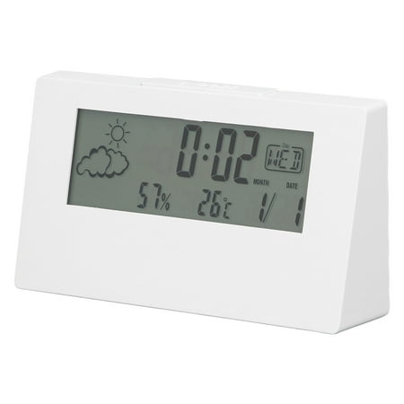 Digital Alarm Clock Snooze Function LCD Time Date Temp Humidity Display Bedside Electronic Clock with Light White