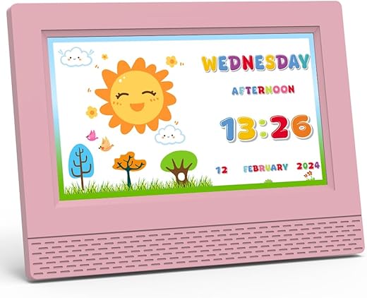 Digital Alarm Clock with 7'' HD Screen, Calendar Function,It is Perfect for Kids Aged 3-12 Years Old and is a Great Gift for Birthdays, Christmas, and Other Occasions. (Pink)