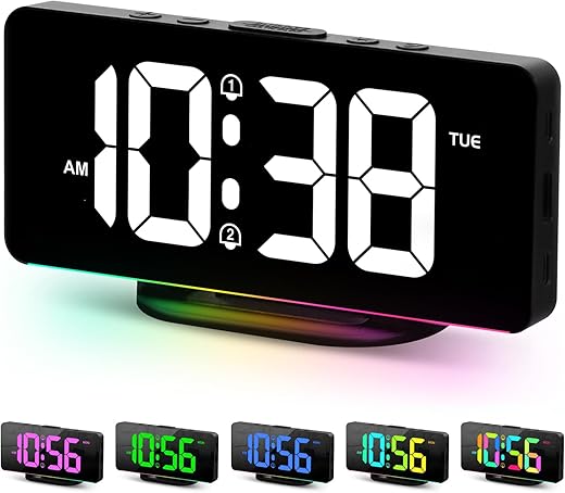 Digital Alarm Clock with Colorful Dynamic RGB Night Light,Volume/Color Adjustable,USB-C Charger Port,7