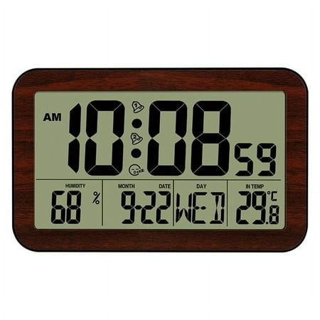 Digital Alarm Clock with Date, Indoor Temperature Battery Operated Large LCD Display Snooze Function Desk Wall Clock , Dark