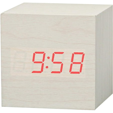 Digital Alarm Clock Wooden Square Digital Led Usb Desk Alarm Clock Table Voice Cont[3720]