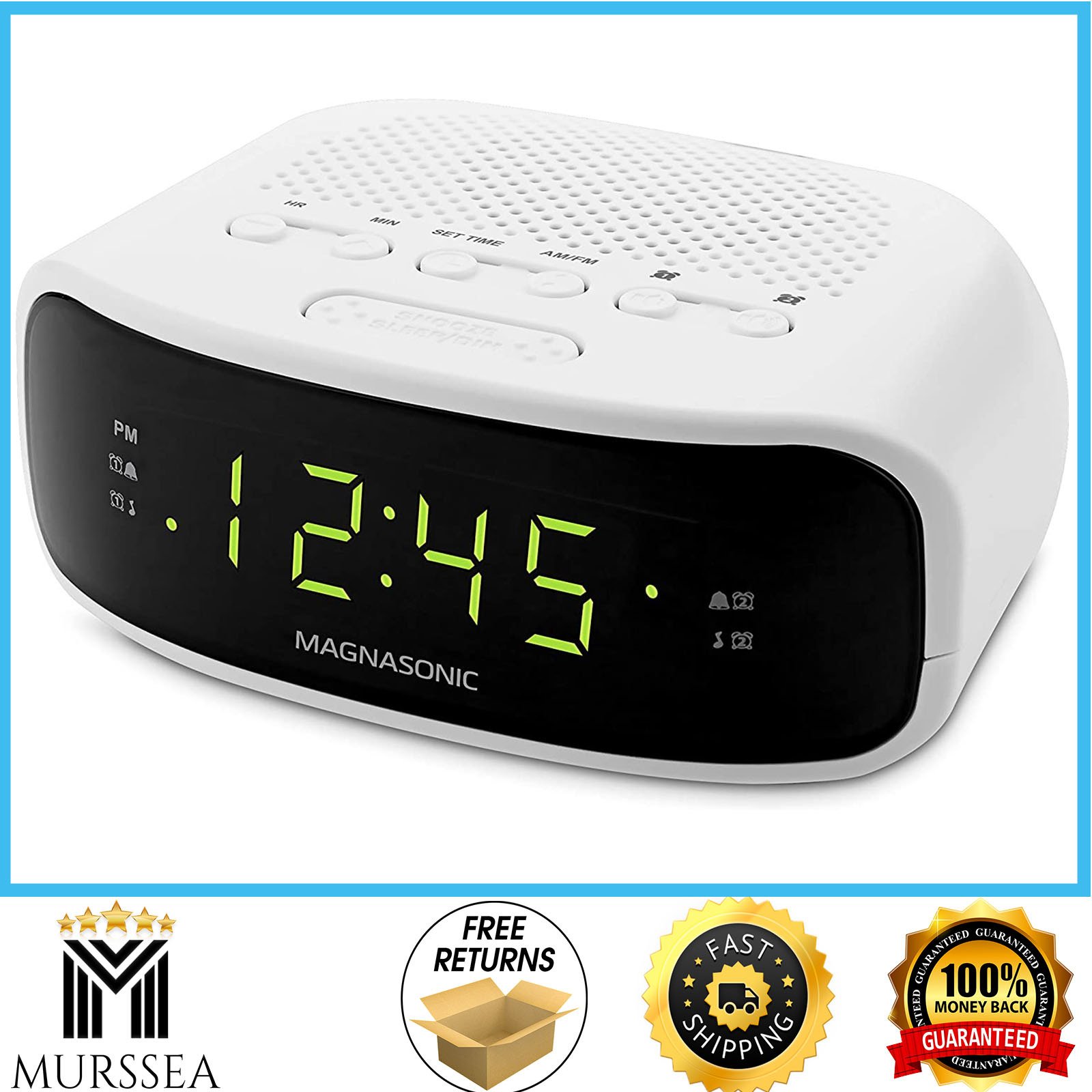 Digital AM/FM Clock Radio w/ Battery Backup Dual Alarm Sleep & Snooze Functions