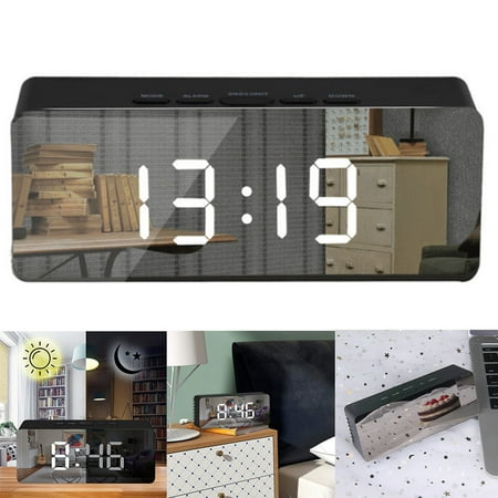 Digital Clock Yellow Bathroom Decor Silent Mantel Clock Creative Led Digital Alarm Clock Night Light Thermometer Display Mirror Lamp Hot