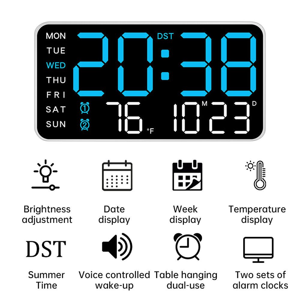 Digital Large Big Jumbo LED Wall Desk Clock Display With Calendar Temperature