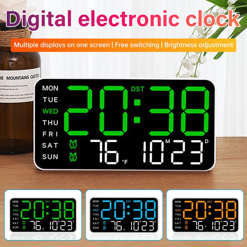 Digital Large Big Jumbo LED Wall Desk Clock Display With Calendar Temperature