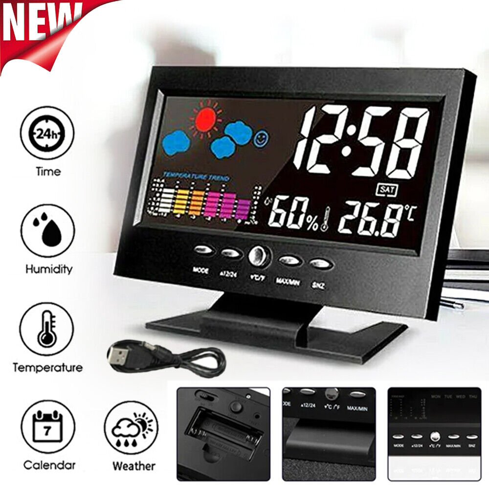 Digital LCD Indoor Outdoor Weather Station Clock Calendar Thermometer Hygrometer