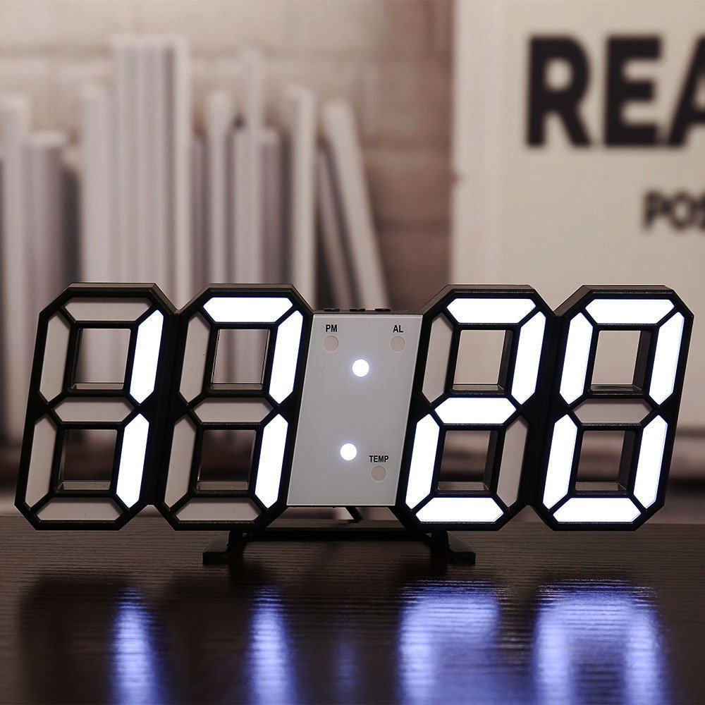 Digital LED 3D Display Clock Alarm Desk Wall Brightness Snooze USB Home Decor
