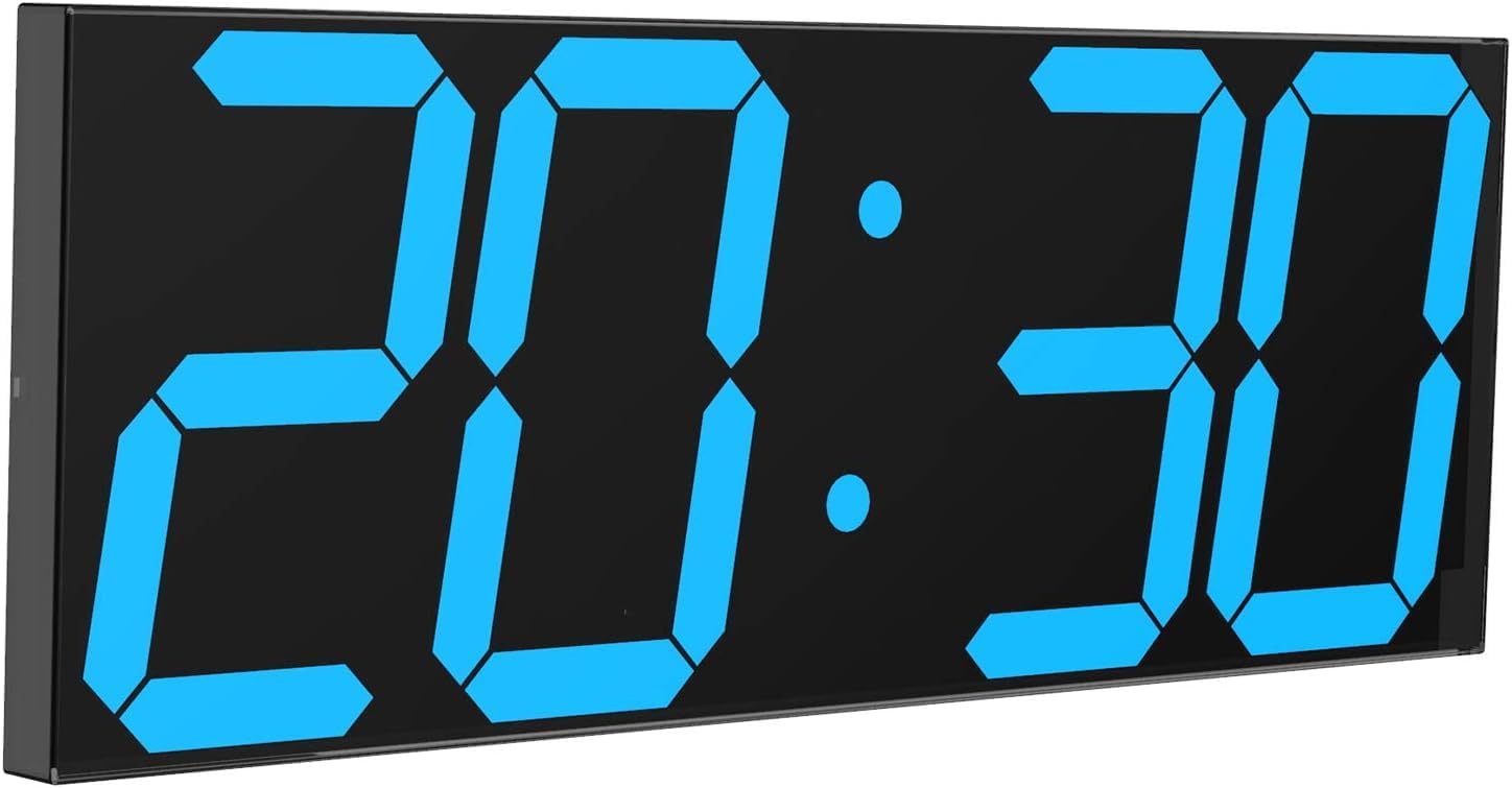 Digital LED Wall Clock, Oversize Wall Clock with 6” Numbers, Remote Control Count up/Countdown Timer Clock, Auto Dimmer, Big Calendar and Thermometer(Ice Blue)…