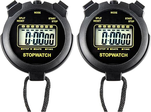 Digital Stopwatch Timer, Large Display with Clock and Date, No Alarm Function, Simple Stopwatches for Sports Coaches Running Swimming Kids Training-2 Pack Black