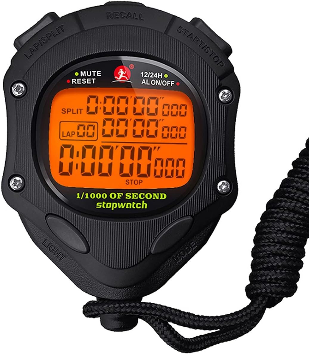 Digital Stopwatch Timer with Back Light Stop Watch 0.001second Timing|100 Lap Memory,Large dispaly Alarm Clock for Coach Sports Swimming Running Marathon Competition(100LAP(Back Light))