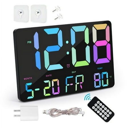 Digital Wall Clock, 11.5 LED Digital Alarm Clock Large Numbers Display w/Wireless Remote Control&USB Charger, Adjustable Brightness w/Date and Temperature, 12/24H Snooze for Table&Wall Bedroom Office