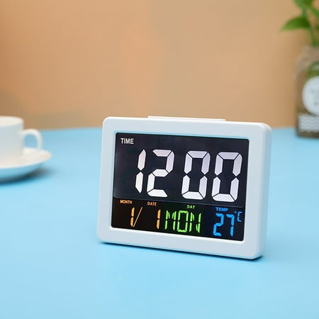 Digital Wall Clock Color Large Screen Lcd Display Alarm With Date And Day Of Week Temperature Desk For Office Living Room Bedroom