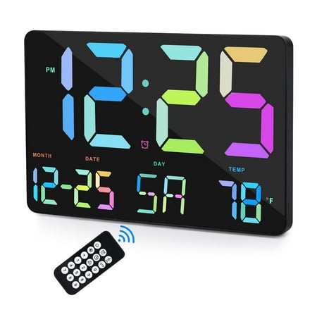 Digital Wall Clock for Table&Wall Mount Bedroom Office,11.4 LED Large Display Digital Alarm Clock with Wireless Remote Control, Adjustable Brightness w/ Date and Temperature, 12/24H, Snooze