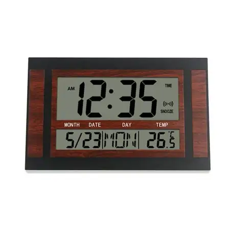 Digital Wall Clock LCD Large Number Time Temperature Calendar Alarm Table Desk Clock Modern Design Office Home Black