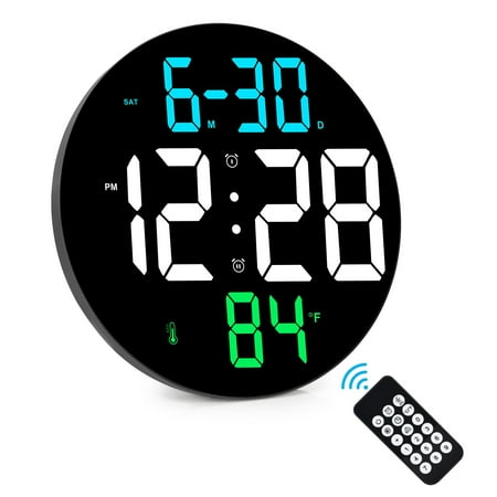 Digital Wall Clock, LED Digital Clocks Large Numbers Wall Display w/Wireless Remote Control&USB Charger, 5 Level Brightness,Snooze,2 Alarms for Table&Wall Mount Bedroom Office Desk Clock