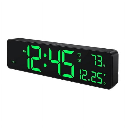 Digital Wall Clock,LED Large Digits Display,Dual Alarm Clock,Auto-Dimming,12/24Hr FormatSilent Wall Clock for Room Green