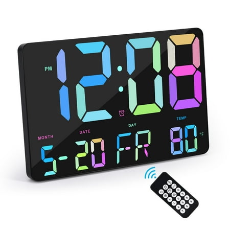 Digital Wall Clocks Large Numbers Display, 11.4Digital Alarm Clock with Wireless Remote Control, Adjustable Brightness w/ Date and Temperature, 12/24H, Snooze for Table&Wall Mount