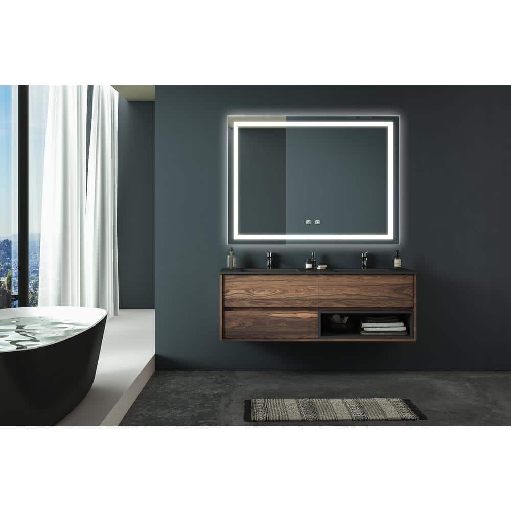 Dimmable 48 in. W x 36 in. H Large Rectangular Frameless Anti-Fog...