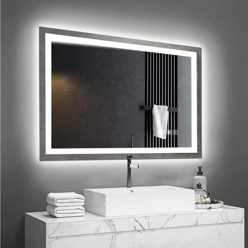 Dimmable LED 48 in. W x 36 in. H Large Rectangular Frameless...