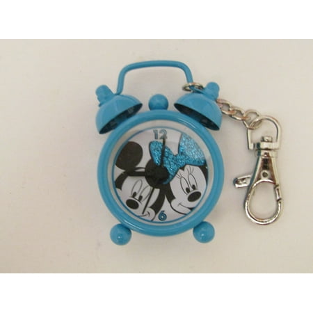 DISNEY MICKEY MINNIE MOUSE TURQUOISE METAL MINI ALARM CLOCK WATCH CLIP WITH BELL