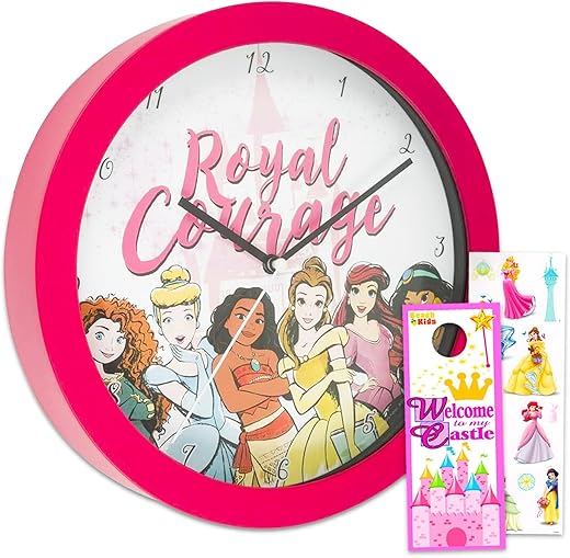 Disney Princess Wall Clock - Disney Room Decor Bundle with 10