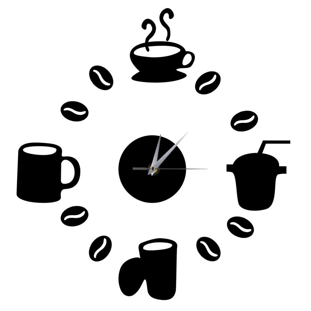DIY Modern Home Decoration Large Coffee Cup Decal Kitchen Wall Clocks Silent