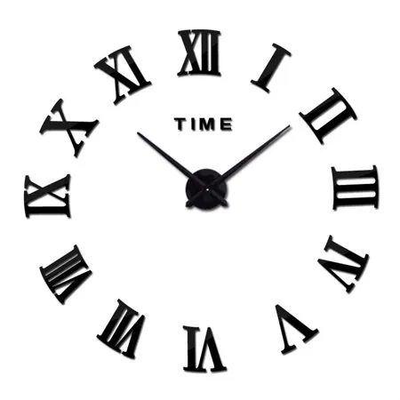 DIY Wall Clock, Jademall Modern 3D Frameless Acrylic Roman Numeral Wall Clock, Metal Spray-Painted Hands,Stable Decorative Clock,Perfect for for Home,Kitchen,Office,and Bedroom - Black