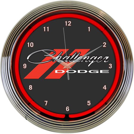 Dodge Challenger Red Neon Clock 15 Inch Diameter with Chrome Rim and Red Neon – 8CLGCK