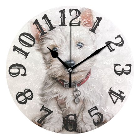 Dog Collar White 10 inch Wall Clocks Non Ticking Easy to Read Battery Decorative for Home Bathroom Kitchen Bedroom Living Room