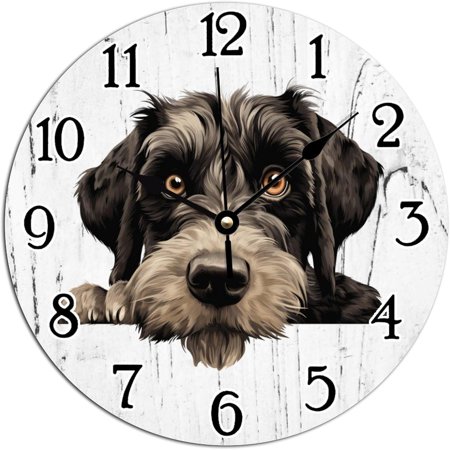 Dog Lover Gift Pet Decorative Wall Clock Giant Schnauzer Round Pvc Wall Clocks Giant Schnauzer Cute Funny Peeking Dog Puppy Wall Clocks Silent Battery Clock For Living Room 10X10In