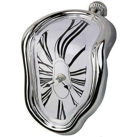 Dose Modern Art Melting Clock - Time Melting Wall Clock Perfect for Decorating Your Room Desk Fun and Creative(Silver)