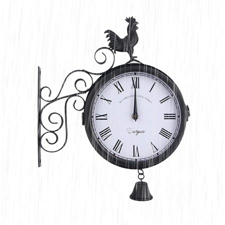 Double-sided Hanging Clock - Garden Clock, Metal Clock | Garden Clock Round Decorative Outdoor Hanging Clock, Iron Garden Clock Wall Art Antique Decor for Garden Office Bedroom Living Room Kitchen