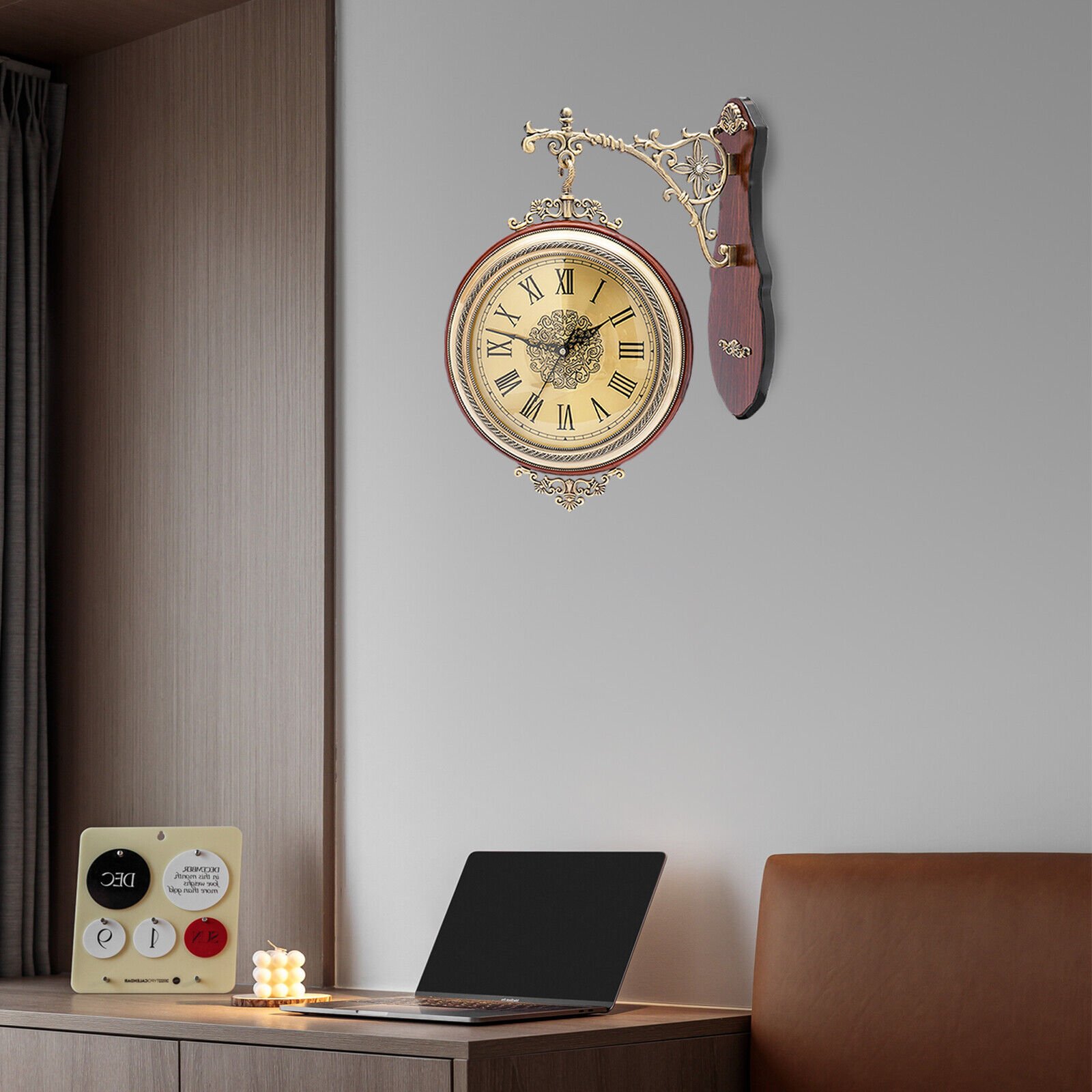 Double Sided 12" Wall Clock Antique Style Railway Station Wall Decor Gift Home