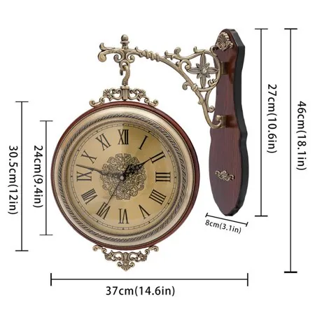 Double Sided 12 Wall Clock Antique Style Railway Station Wall Decor Gift Home