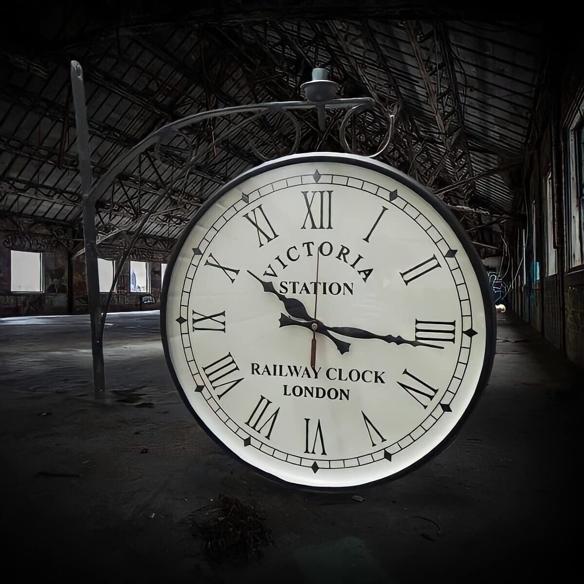 Double Sided Black 12"Inch Wall Clock Antique Style station Christmas Decor Gift