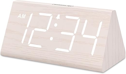 DreamSky Wooden Digital Alarm Clocks for Bedrooms - Electric Desk Clock with Large Numbers, USB Port, Loud for Heavy Sleepers, Adjustable Volume, Dimmer, Snooze, DST, 12/24H, Living Room Wood Décor