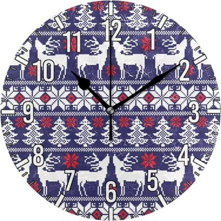 Dreamtimes 10in Elk Pattern Wall Clock, Non-Ticking Silent Battery Operated Wall Clock for Kids Living Room Bedroom Kitchen School Office Christmas Decor