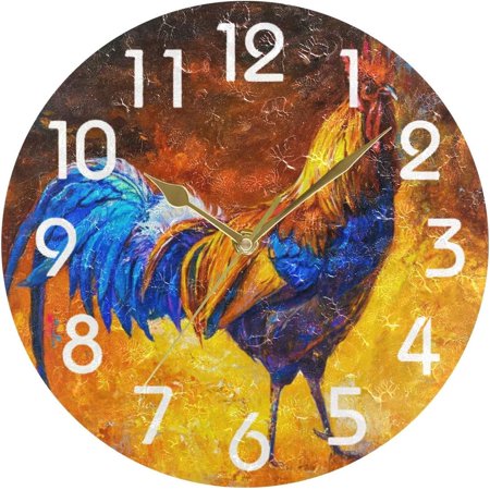 Dreamtimes Rural Rooster Round Wall Clock, 10 Inch Battery Operated Quartz Analog Quiet Desk Clock for Home,Kitchen,Office,School,Cafe