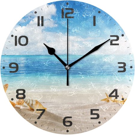 Dreamtimes Sunbeam Beach Landscape Wall Clock, 10 Inch Silent Non Ticking Round Clock Oil Painting Clock Easy to Read Clock for Living Room Bedroom Bathroom Home Decor