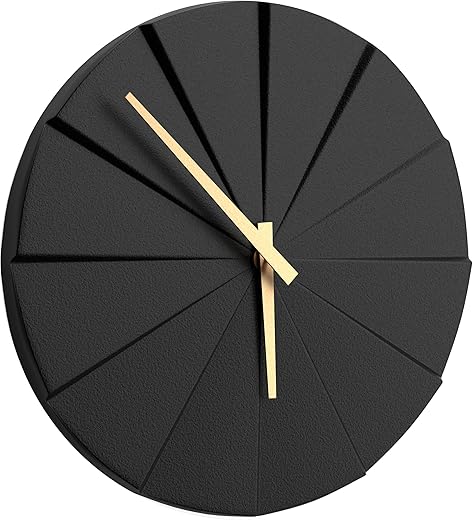 Driini Staircase Modern Wall Clock - Unique 10.5 in. Frameless Concrete Design - Contemporary, Minimalist Decor; No Numbers - Silent Battery Operated Clocks with Decorative Wooden Hands; Black