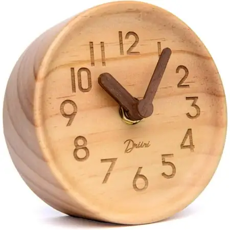 Driini Wooden Analog Desk Clock – Easy to Read; Silent Sweep Table Decor